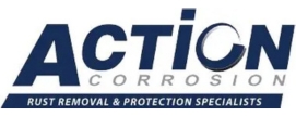 Navy, light grey and white logo with the words Action Corrosion Removal & Protection Specialists