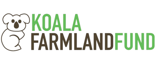 Koala illustration next to green and brown text logo saying Koala Farmland Fund