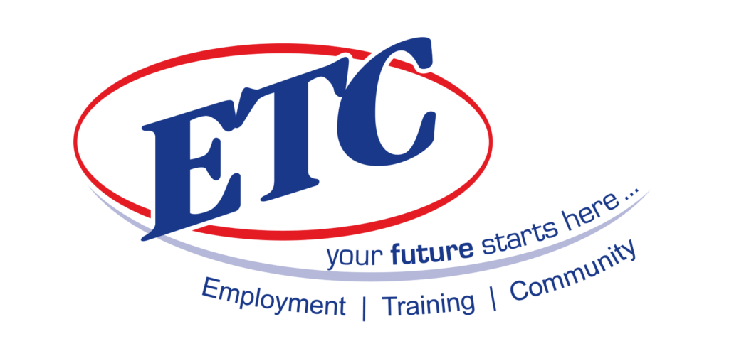 A blue text logo with a slogan and red circle