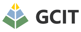 A black text logo with a geometric colourful shape next to it