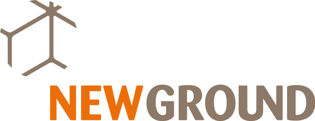 An orange and brown text logo with a geometric shape