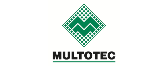 A green and black logo with the words multotec and a geometric green symbol above the text